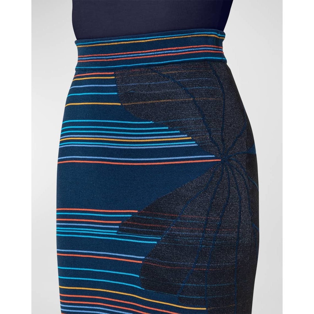 Akris Punto Matrix Flower Striped Knit Midi Skirt In Navy-Multi Size 6 NWT - Picture 4 of 12